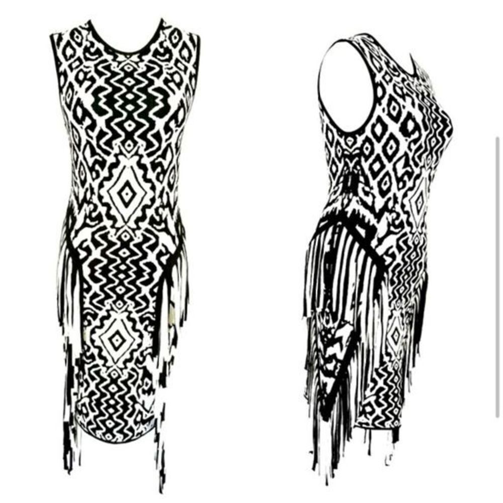ronny kobo black and white sleeveless dress